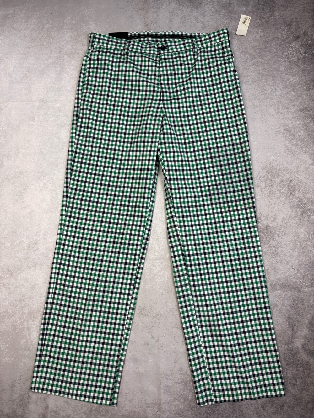 NWT IZOD Golf Pants 34x32 Green Gingham Check Straight Fit Performance